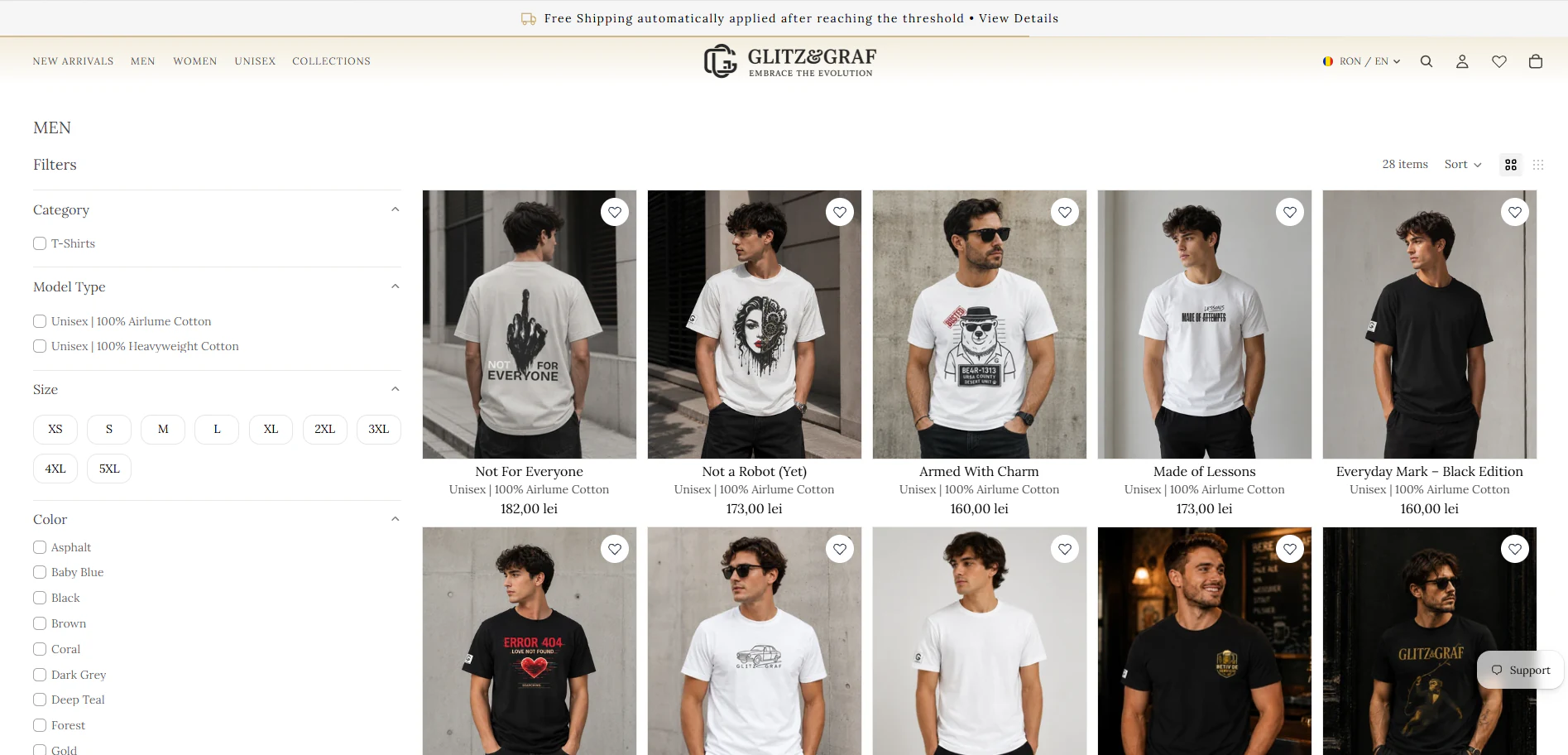 Pagina de colecție a magazinului online GLITZ&GRAF Shop