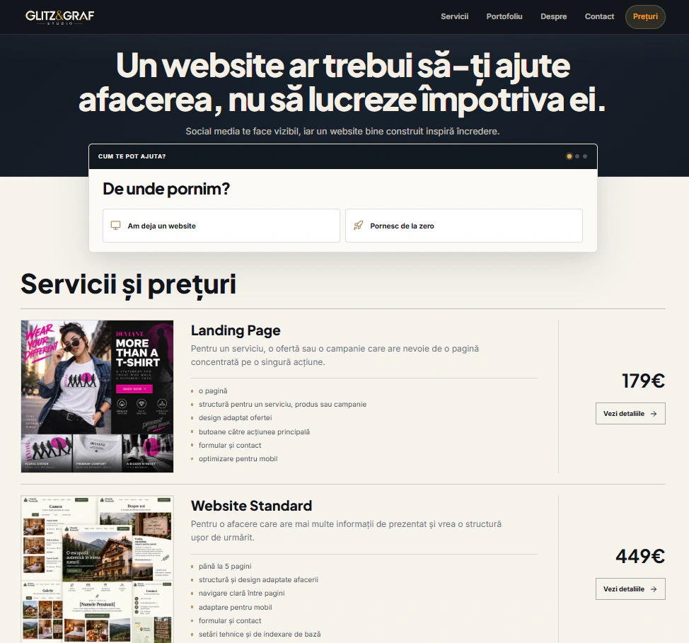 Versiunea actuală a website-ului GLITZ&GRAF Studio